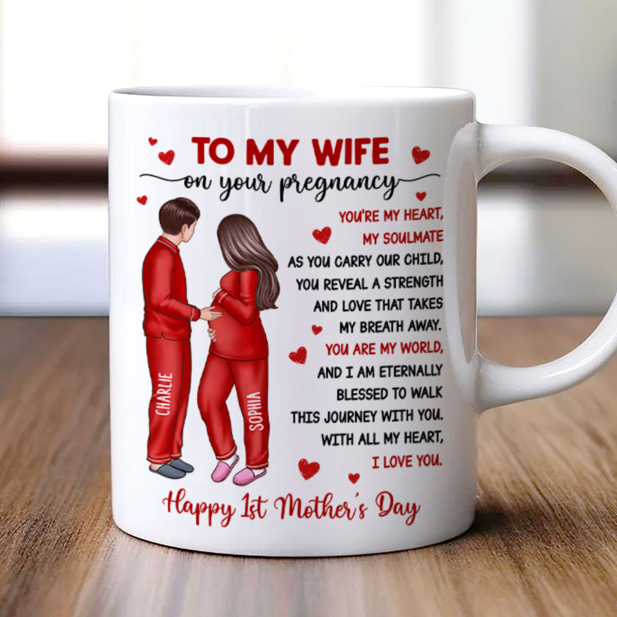 To My Pregnancy Wife Happy First Mother's Day From Husband Personalized Mug, Gift For Pregnant Mom, Expecting Mom
