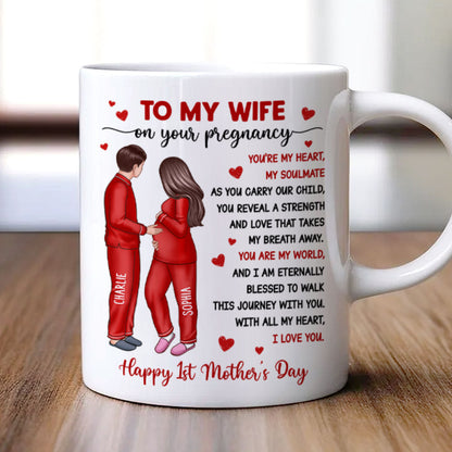 To My Pregnancy Wife Happy First Mother's Day From Husband Personalized Mug, Gift For Pregnant Mom, Expecting Mom