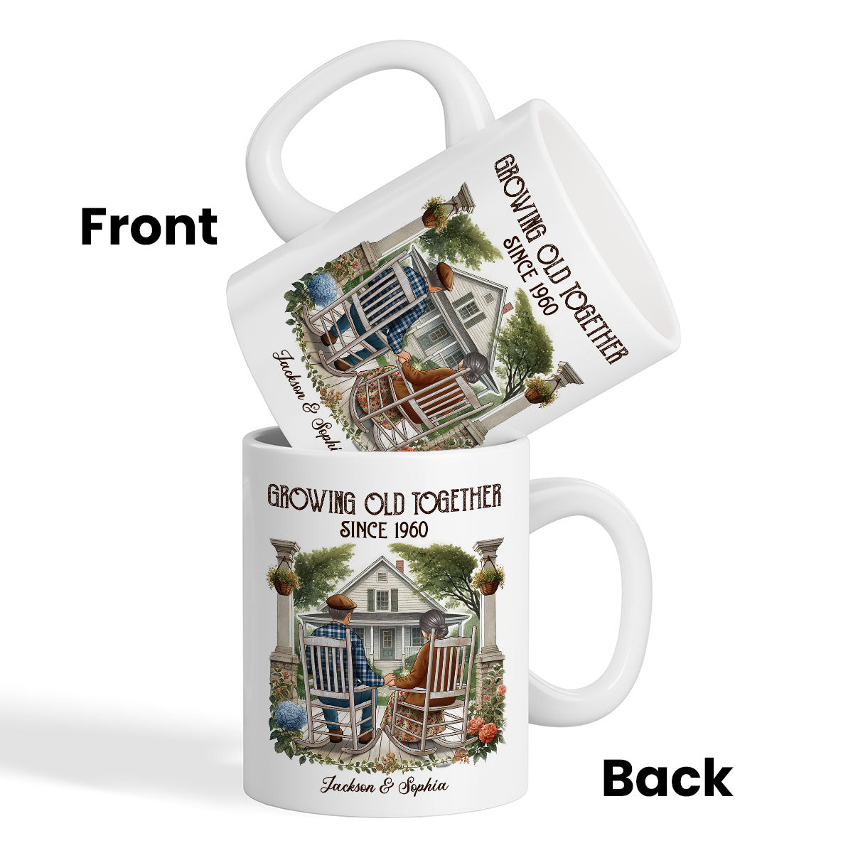 Old Couple Sitting On The Porch Growing Old Together Since Personalized Mug, Heartfelt Gift For Couple, For Him, For Her, Husband, Wife