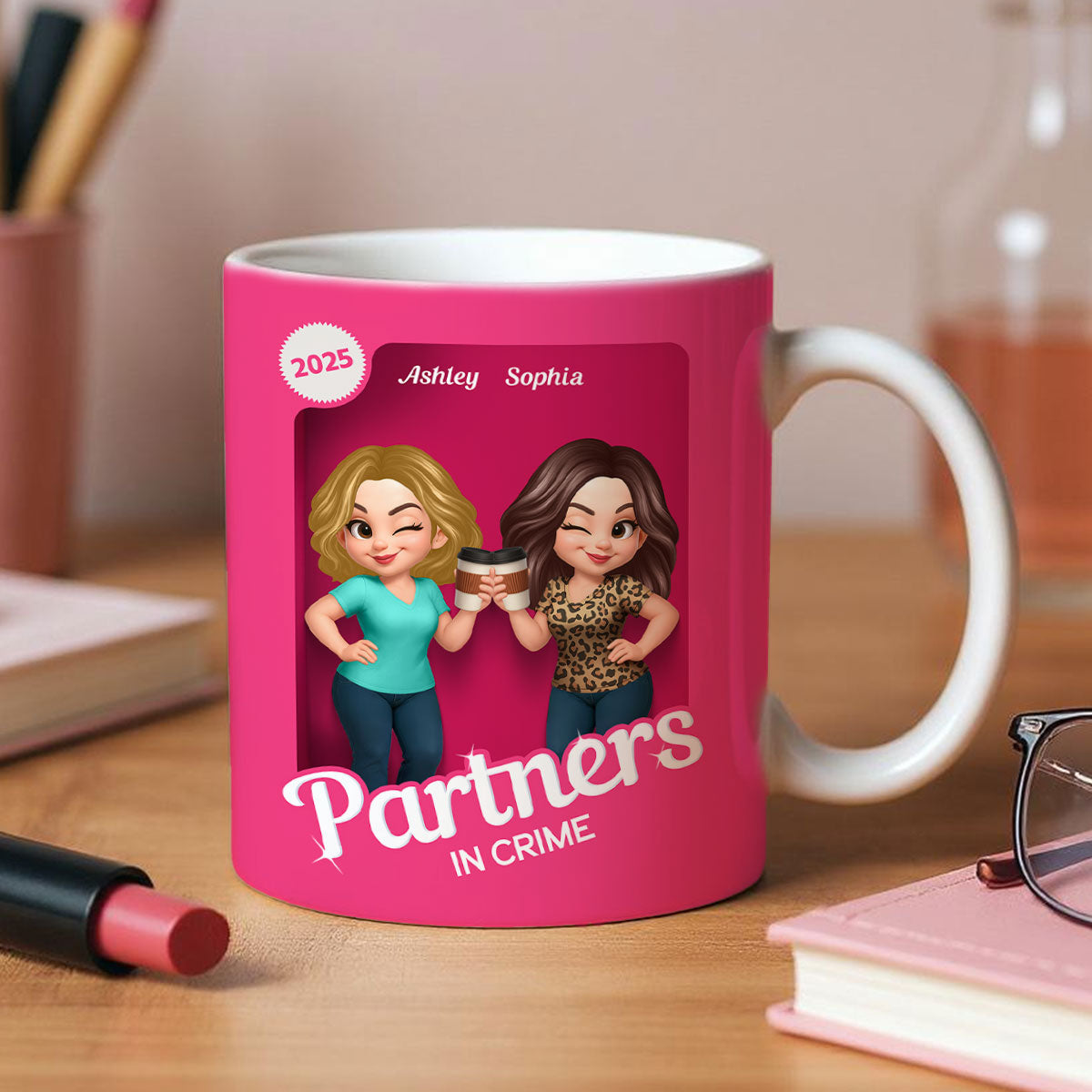 Besties Partner In Crime Pink 3D Effect Action Figure Personalized Mug