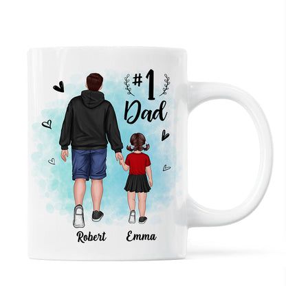 Watercolor Back View Dad And Son Daughter Kids Walking #1 Dad Personalized Mug