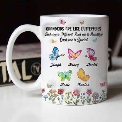 Grandkids Are Like Butterflies, Each One is Beautiful Personalized 3D Inflated Effect Mug, Gift for Grandma