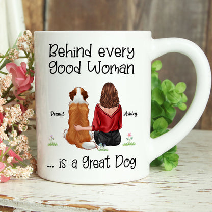 Behind Good Woman Are Dogs Back View Sitting Dog Personalized Mug