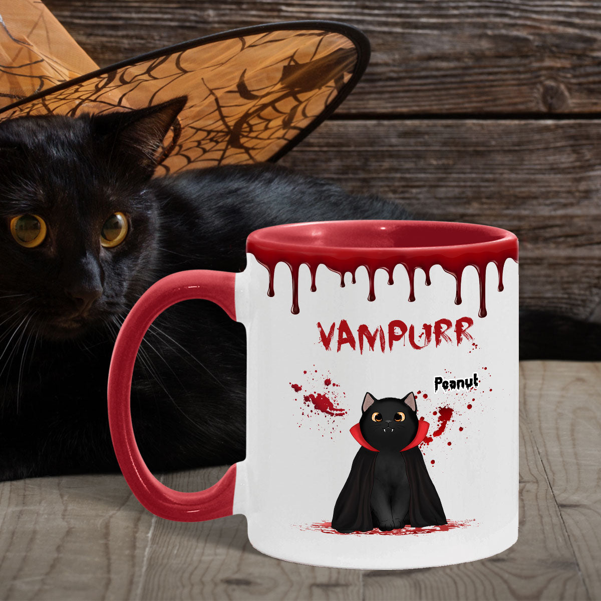 Halloween Spooky Fluffy Cat Sitting Gift For Cat Lover Personalized Mug