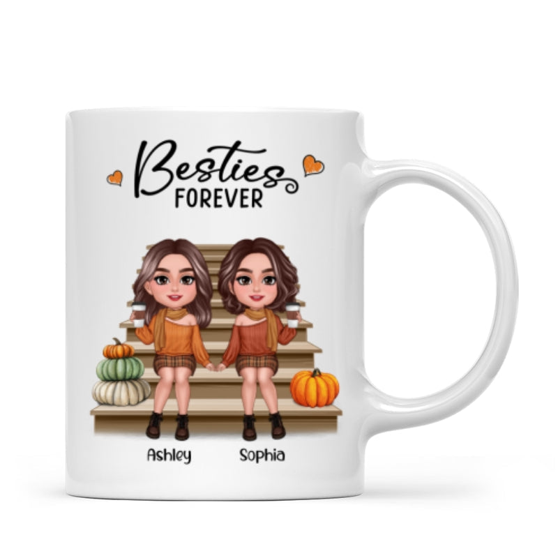 Fall Season Best Friends Sisters Sitting On Stair Personalized Mug