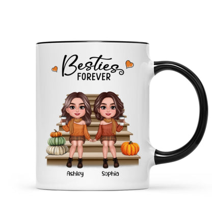 Fall Season Best Friends Sisters Sitting On Stair Personalized Mug