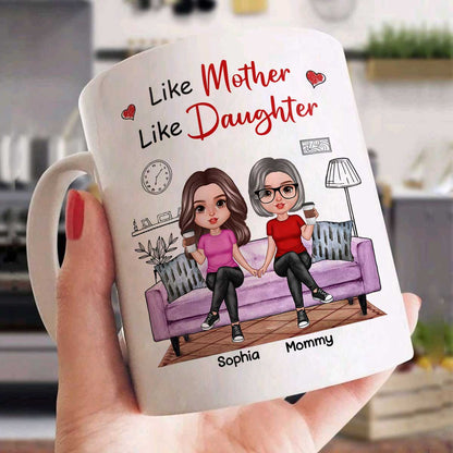 Realistic Mother Daughters Sitting On Sofa Personalized Mug