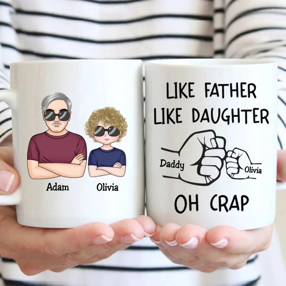 OH CRAP Fist-Bump Duo White Ceramic Mug, Custom Fist-Bump Cup, Creative Fathers Day Gift from Daughter