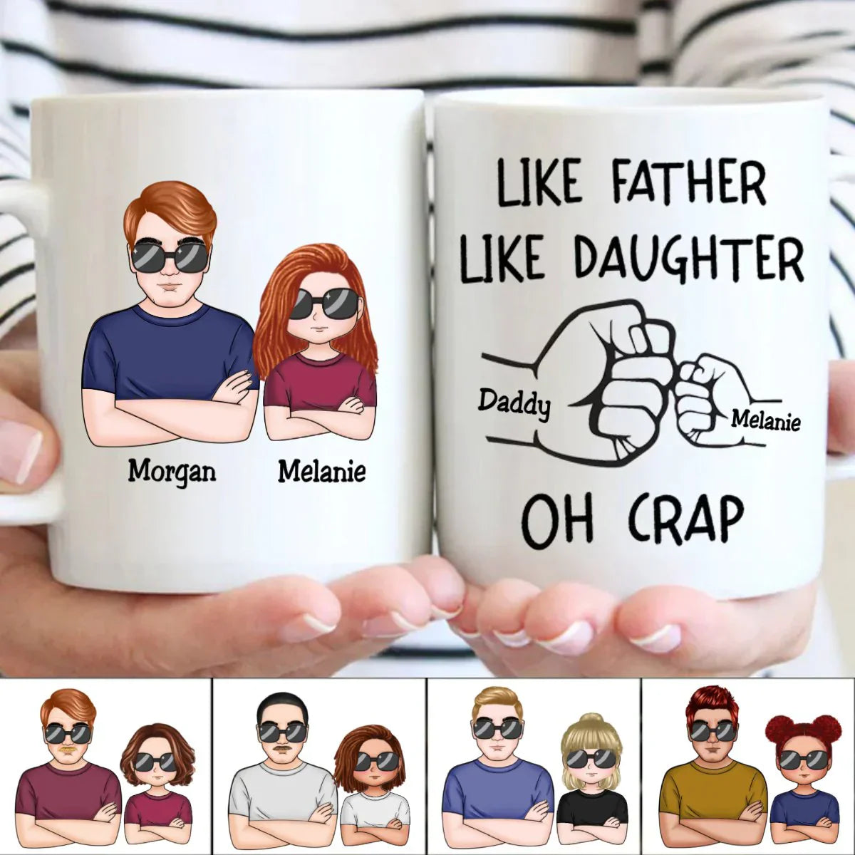 OH CRAP Fist-Bump Duo White Ceramic Mug, Custom Fist-Bump Cup, Creative Fathers Day Gift from Daughter
