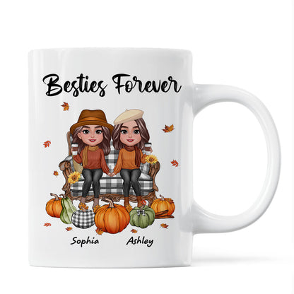 Fall Season Besties Sitting On Chair Personalized Mug