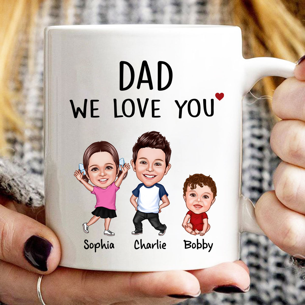 Dad We Love You Funny Caricature Personalized Mug, Father's Day Gift For Him