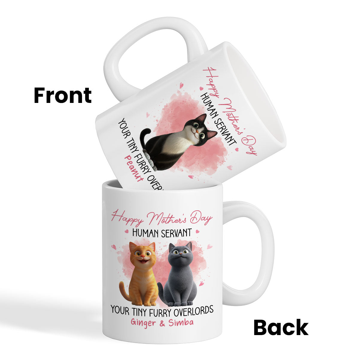 Pink Tone Happy Mother's Day Human Servant Cartoon Funny Cats Personalized Mug