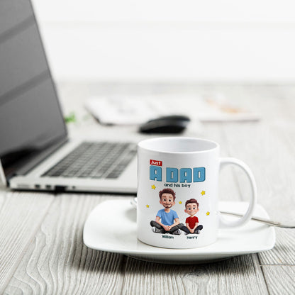 Just A Dad And His Kids Cartoon Funny Style Personalized Mug, Unique 2025 Father's Day Gift For Dad