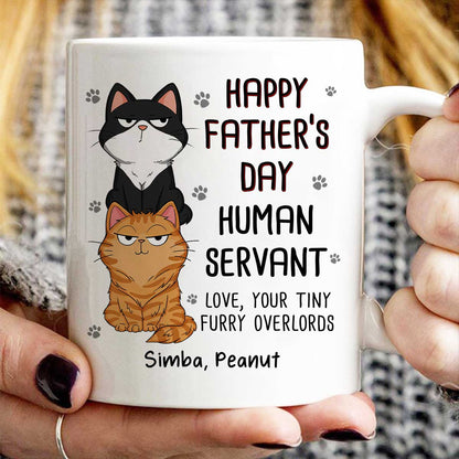 Happy Father's Day Human Servant Stacked Cats Funny Gift For Cat Lover Personalized Mug