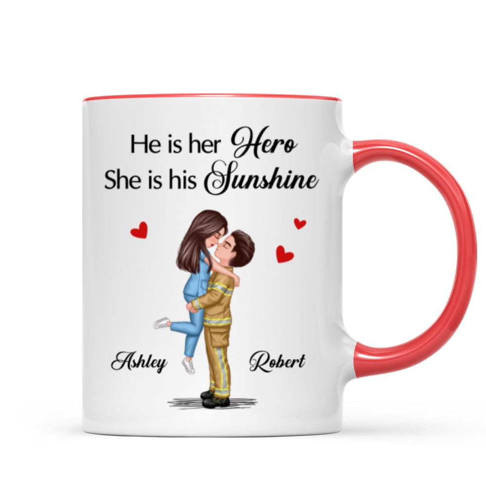 Her Hero His Sunshine Couple Valentine's Day Gifts by Occupation Gift For Her Gift For Him Firefighter, Nurse, Police Officer Personalized Mug