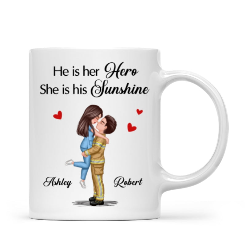 Her Hero His Sunshine Couple Valentine's Day Gifts by Occupation Gift For Her Gift For Him Firefighter, Nurse, Police Officer Personalized Mug