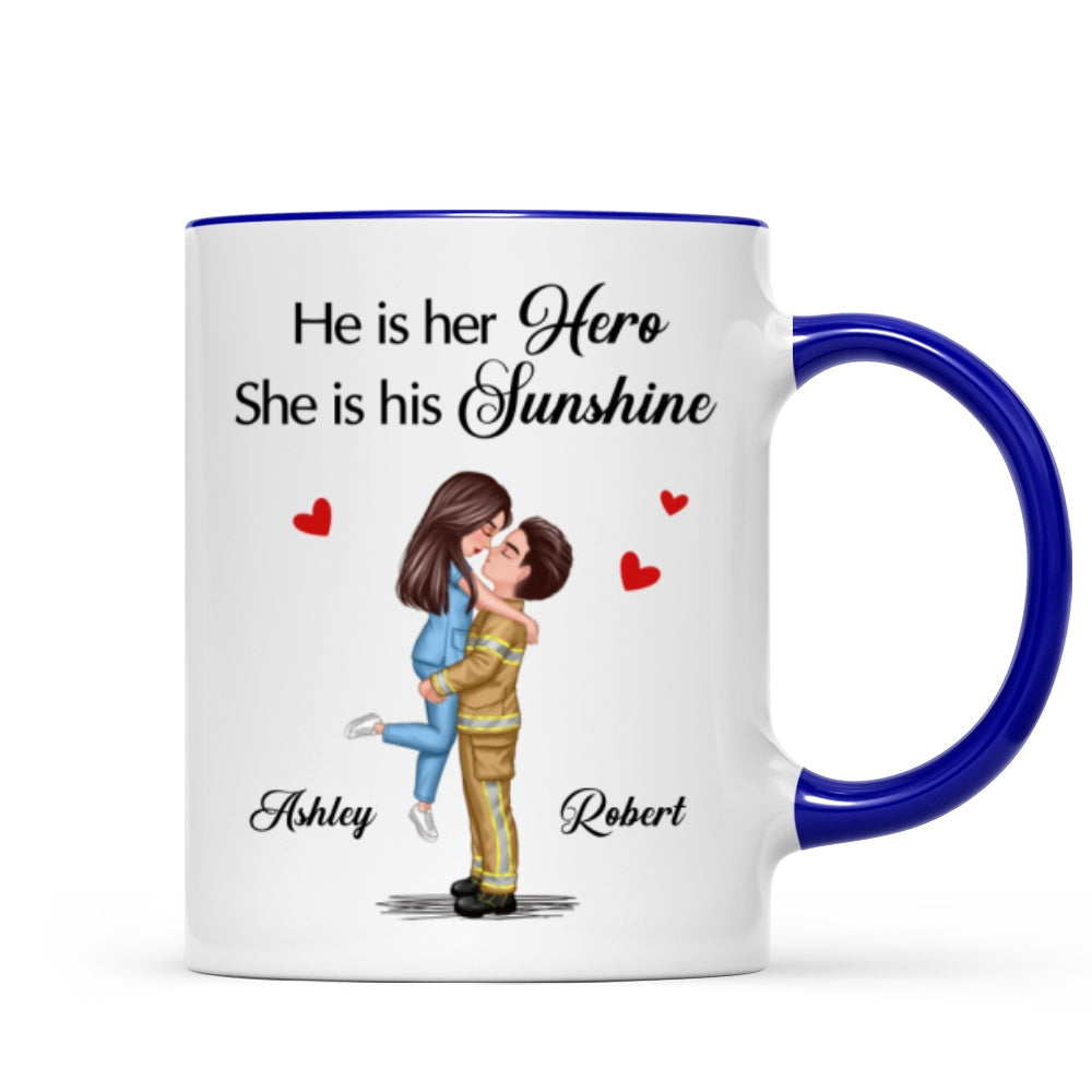 Her Hero His Sunshine Couple Valentine's Day Gifts by Occupation Gift For Her Gift For Him Firefighter, Nurse, Police Officer Personalized Mug