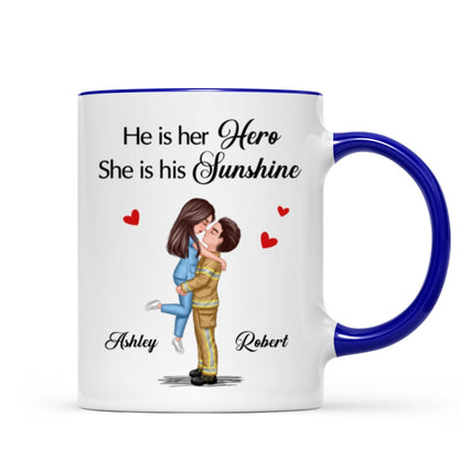 Her Hero His Sunshine Couple Valentine's Day Gifts by Occupation Gift For Her Gift For Him Firefighter, Nurse, Police Officer Personalized Mug