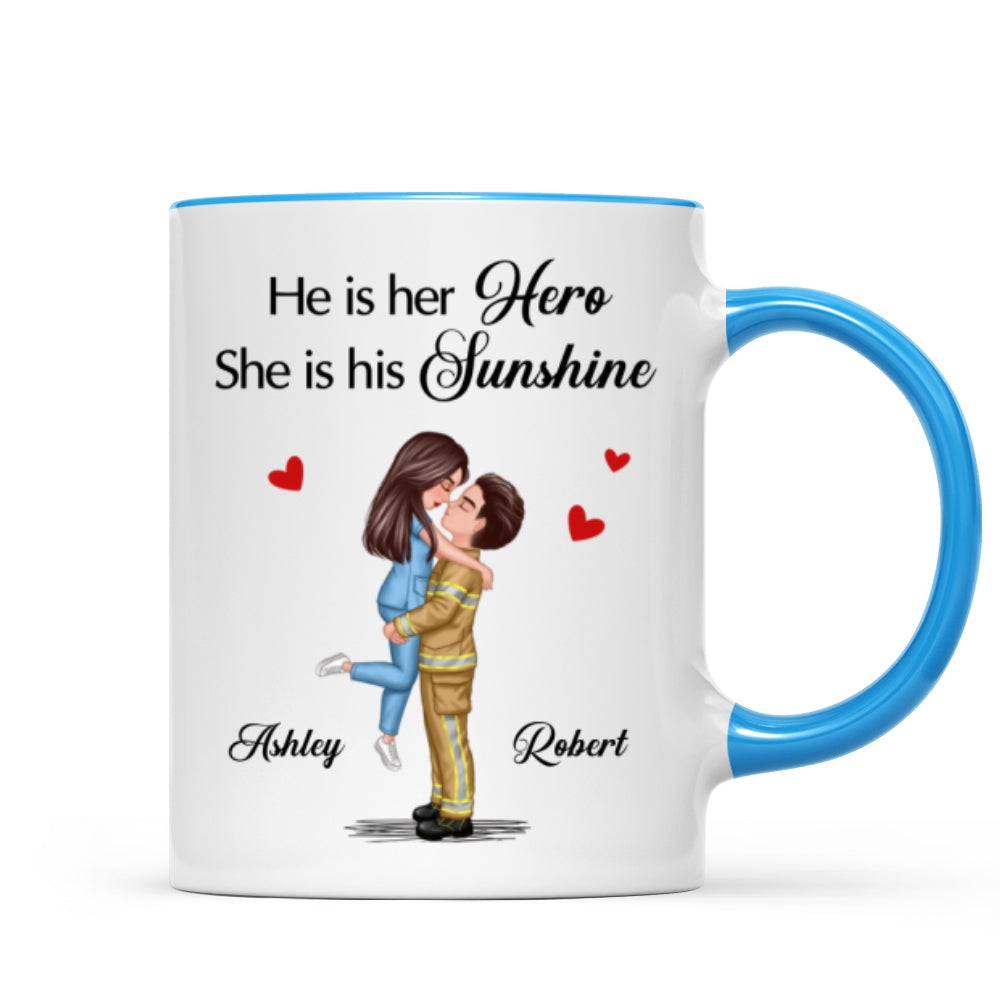 Her Hero His Sunshine Couple Valentine's Day Gifts by Occupation Gift For Her Gift For Him Firefighter, Nurse, Police Officer Personalized Mug