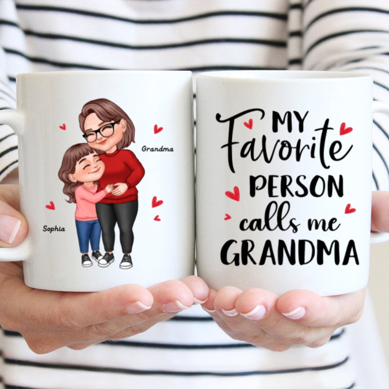 My Favorite People Call Me Grandma Cartoon Grandma Grandkids Hugging Personalized Mug