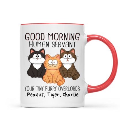 Adorable Cats Sitting Good Morning Cat Human Servant Personalized Mug