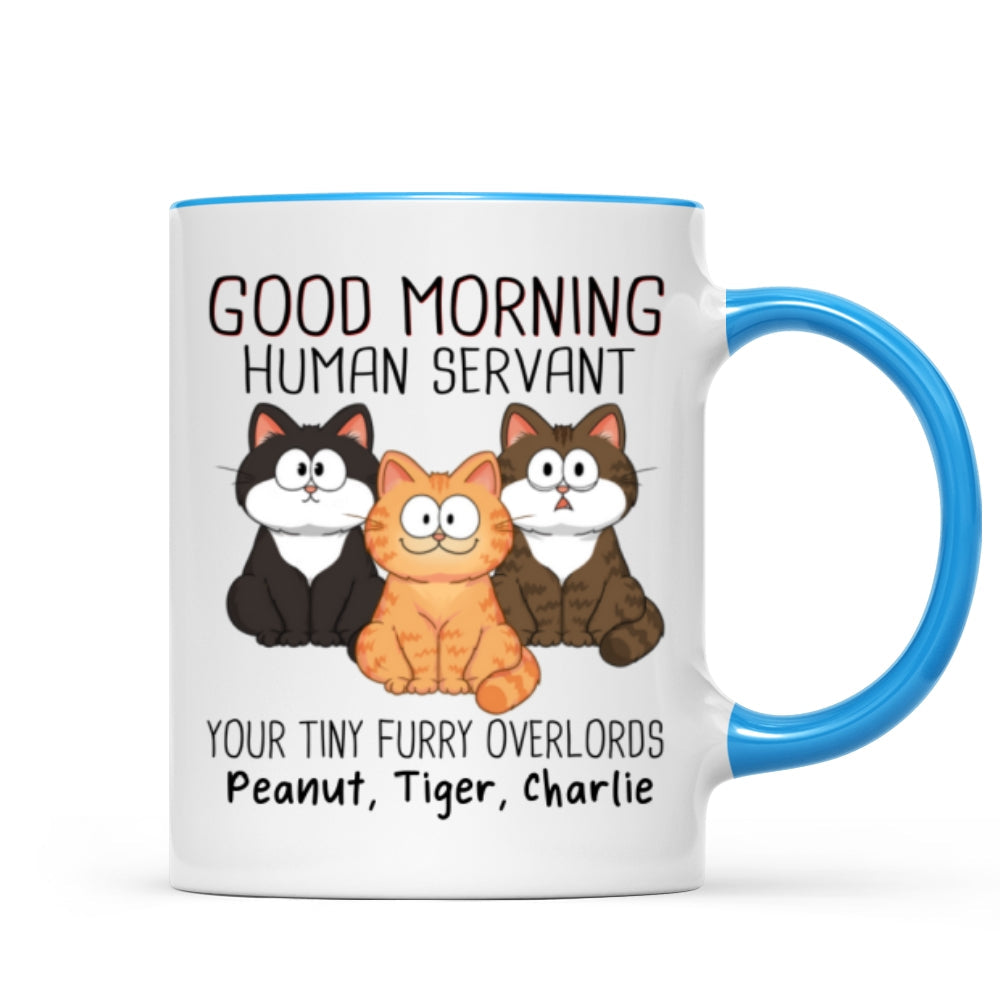 Adorable Cats Sitting Good Morning Cat Human Servant Personalized Mug
