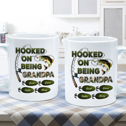 Hooked On Being Grandpa Fishing Camouflage Personalized Mug