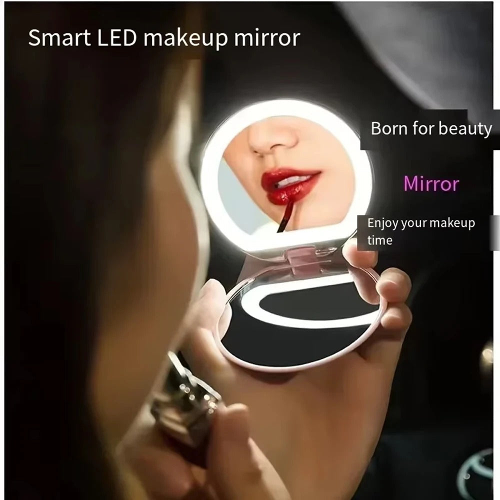 Travel-Friendly Led Makeup Mirror, 1X/10X Magnification, Compact & Usb Rechargeable