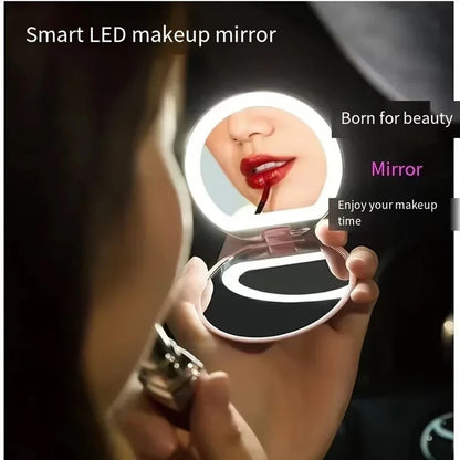 Travel-Friendly Led Makeup Mirror, 1X/10X Magnification, Compact & Usb Rechargeable