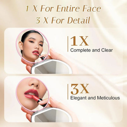Travel-Friendly Led Makeup Mirror, 1X/10X Magnification, Compact & Usb Rechargeable