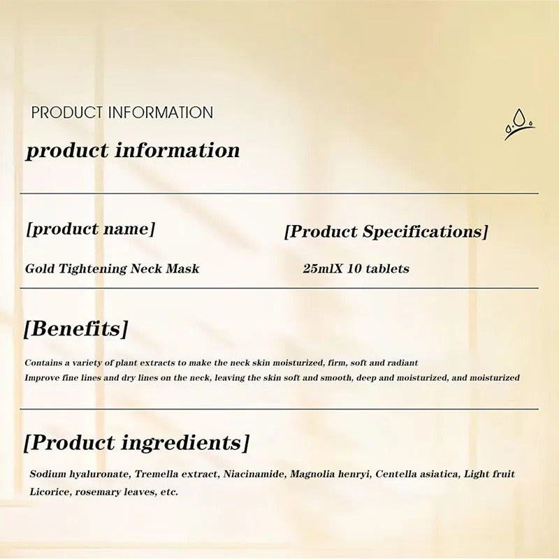 Gold Firming Neck Mask - Anti-Aging & Moisturizing Treatment (10 Pcs)