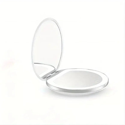 Travel-Friendly Led Makeup Mirror, 1X/10X Magnification, Compact & Usb Rechargeable
