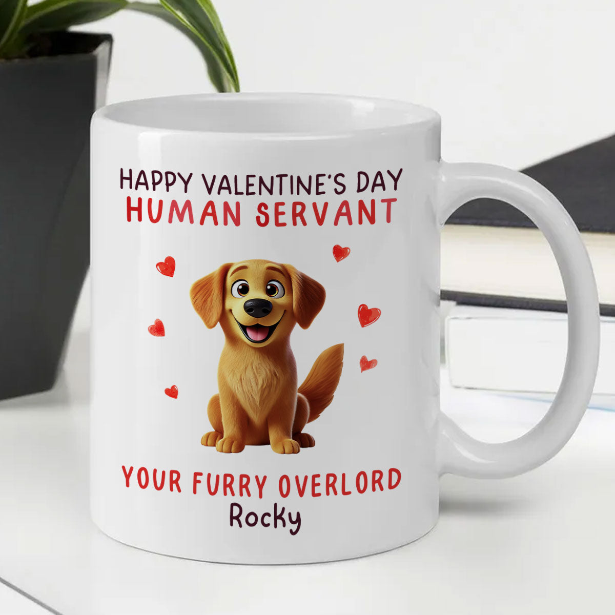 Funny Cartoon Dogs Happy Dog Human Servant Personalized Mug, Funny Gift For Dog Lovers