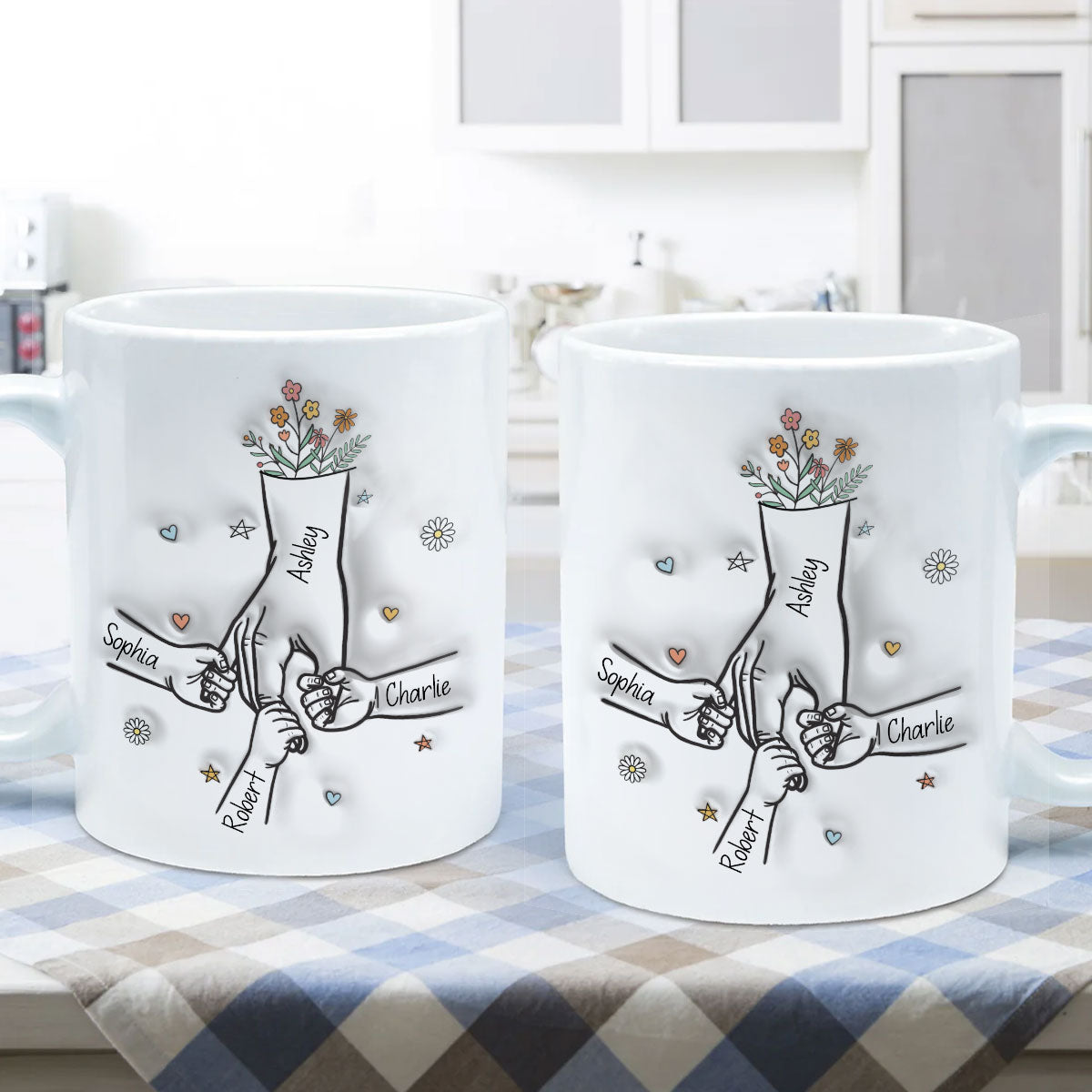 Gift For Mom Kids Holding Mom's Hand 3D Inflated Effect Personalized Mug