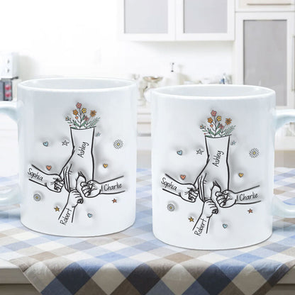 Gift For Mom Kids Holding Mom's Hand 3D Inflated Effect Personalized Mug