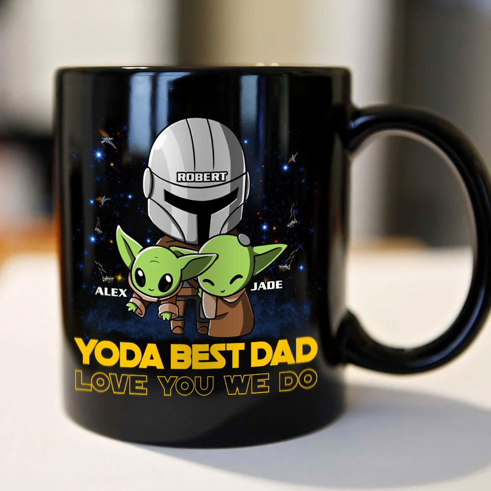 Best Dad Love You We Do - Personalized Black Mug - Gift For Dad