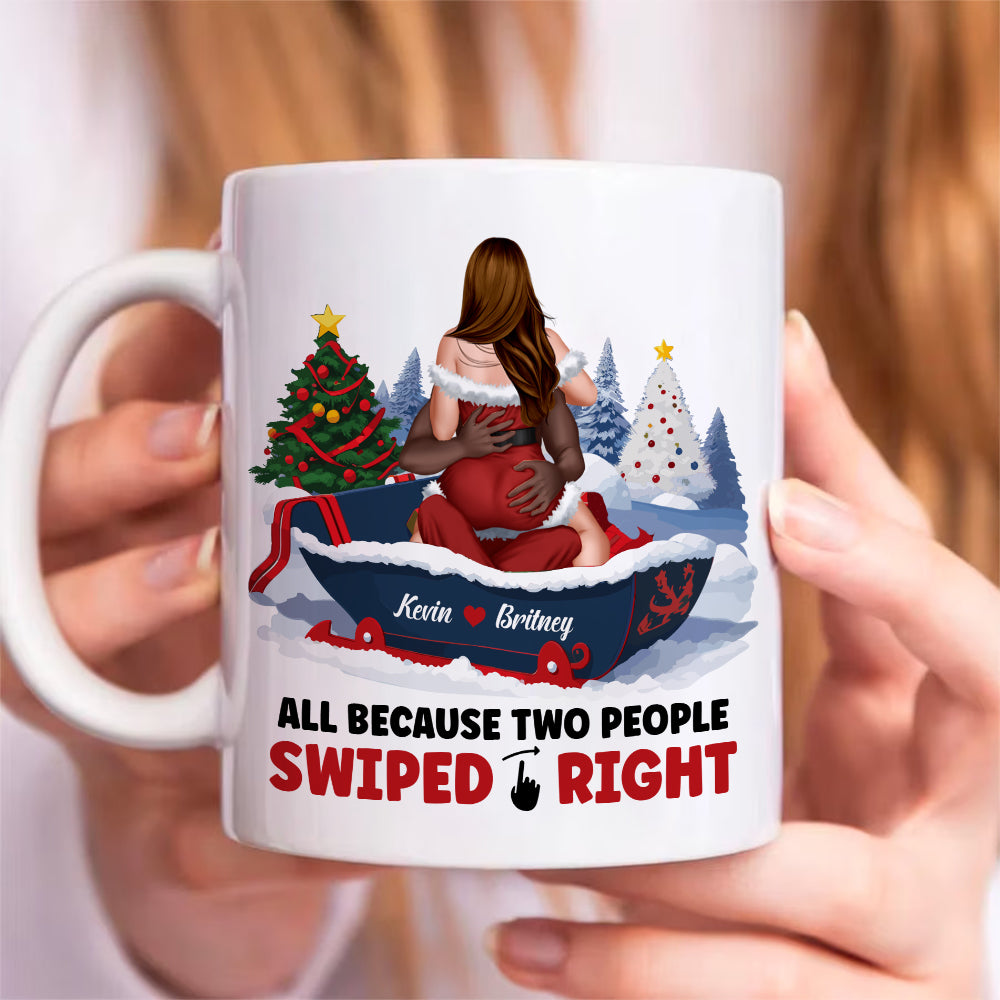 All Because Two People Swiped Right, Personalized Coffee Mug, Christmas Gifts For Couple