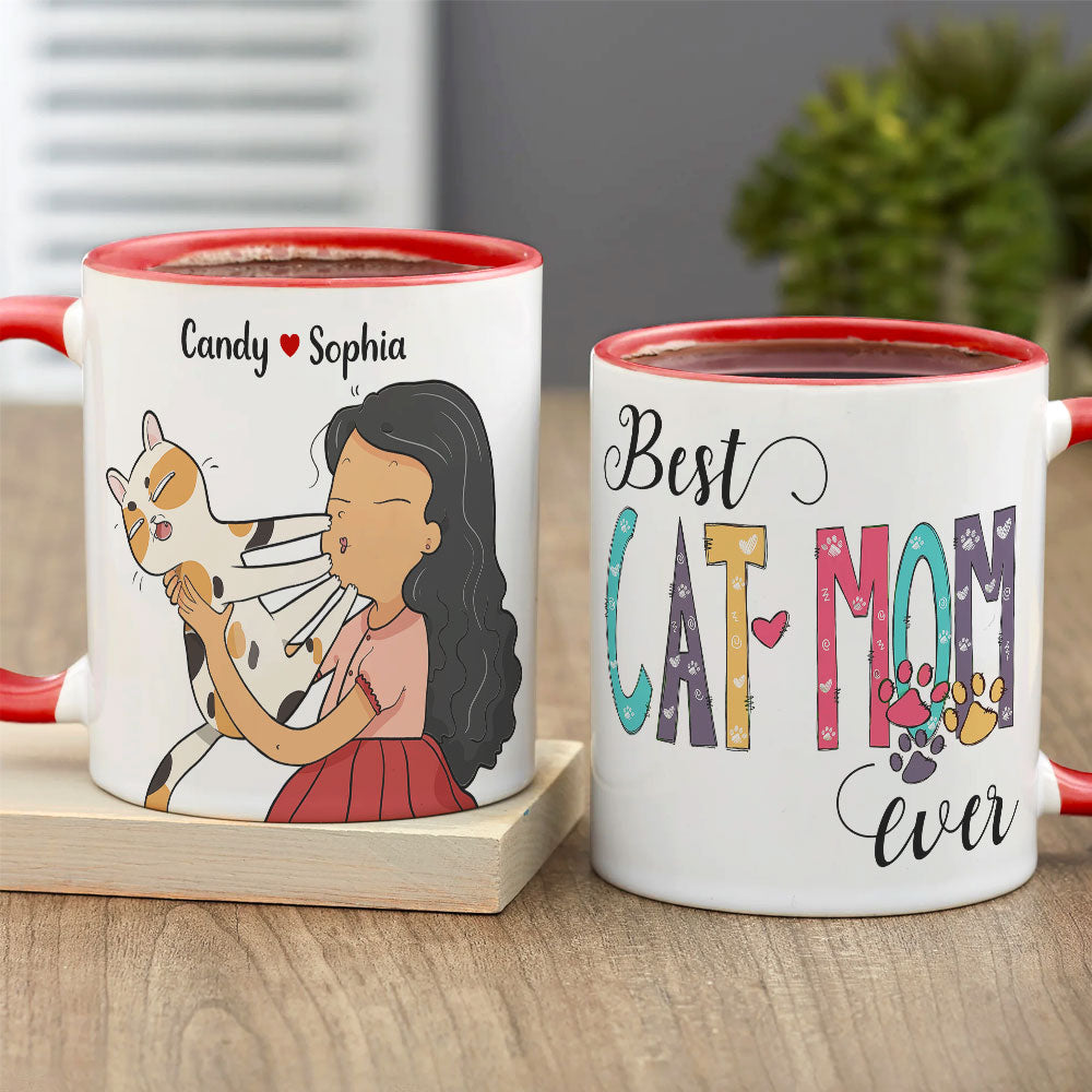 Best Cat Mom Ever Personalize Mug, Gift For Cat Lovers, Funny Cat Mom Mug