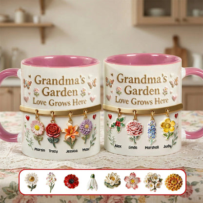 Grandma's Garden Love Grows Here - Personalized Accent Mug - Gift For Grandma, Mom NL122