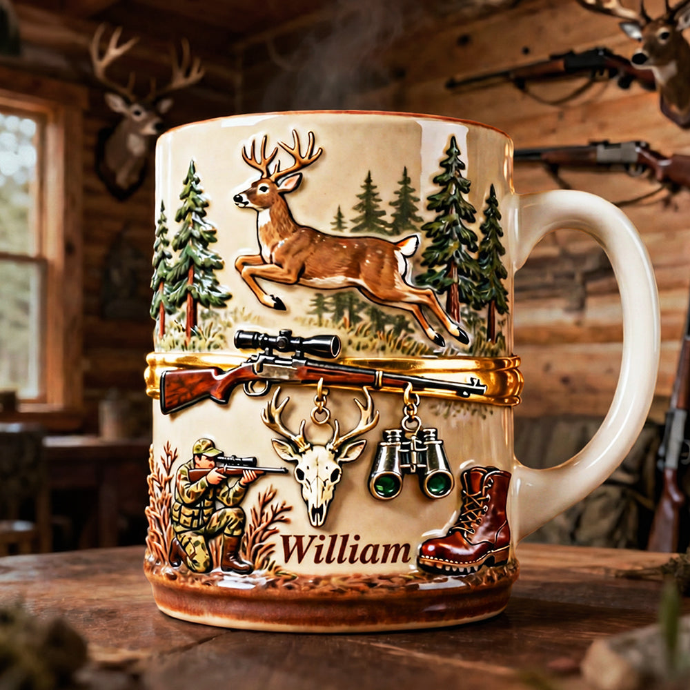 Born To Hunt - Personalized White Edge-to-Edge Mug - Gift For Hunting Lovers NL122