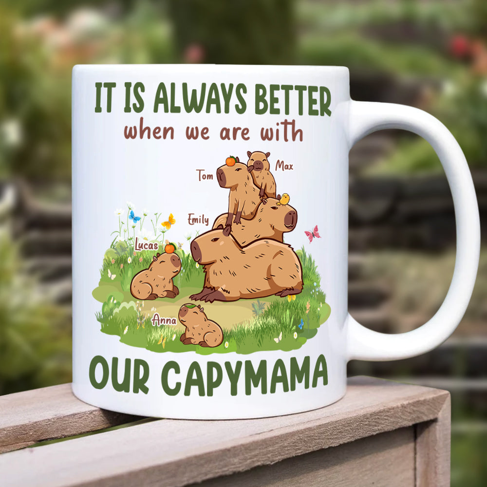 It Is Always Better When We Are With, Personalized Mug, Gift For Mom, Mother's Day Gift, Capybara Mom And Kids Mug
