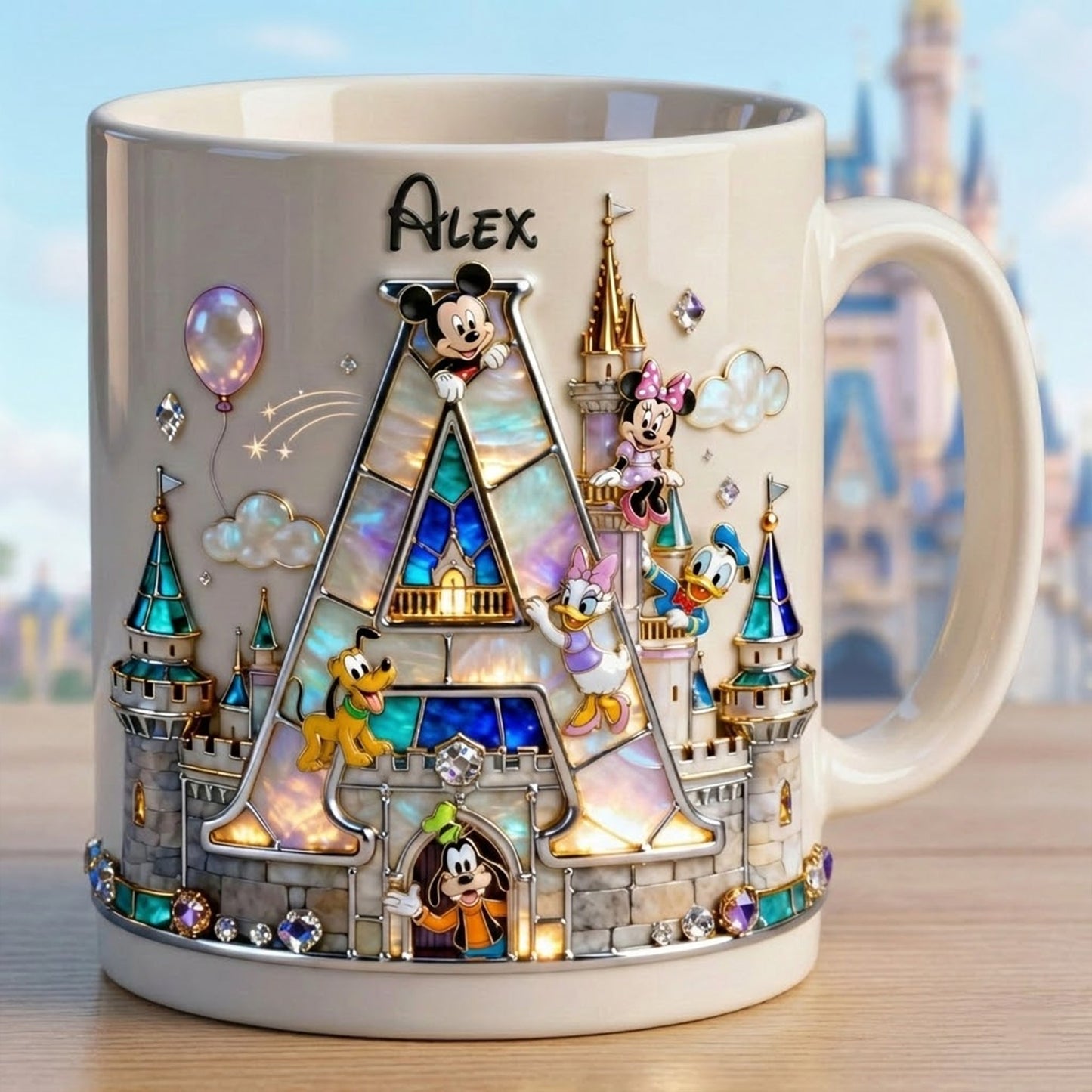 MkMo Magic Mouse Sparkling With Alphabet Initial - Personalized White Edge-to-Edge Mug - Gift For Fan Movies HH01