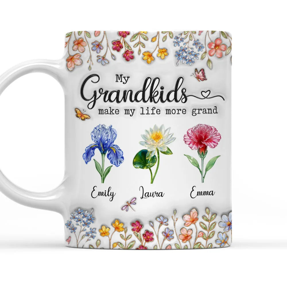 My Grandkids Make My Life More Grand - Personalized White Edge-to-Edge Mug - Gift For Grandma, Grandpa, Kids, Family HH01