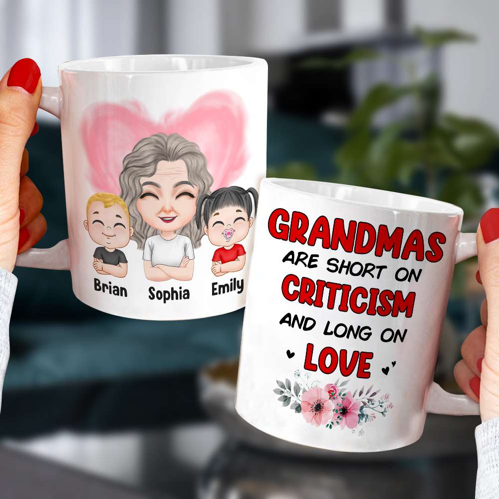 Grandmas Are Short On Criticism And Long On Love, Grandparents And Children Personalized Coffee Mug Gift For Grandparents