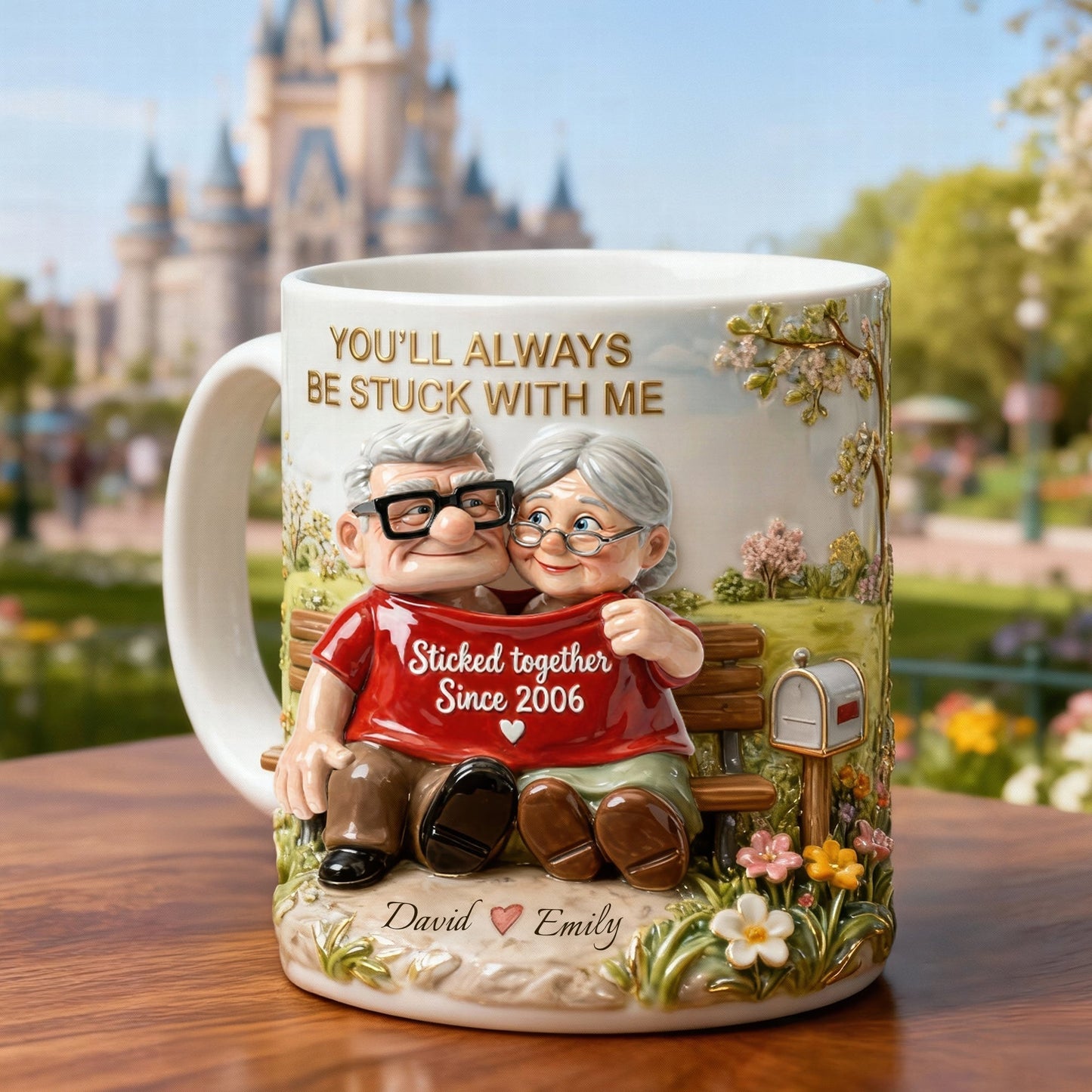 DSNY Old Couple You'll Always Be Stuck With Me - Personalized White Edge-to-Edge Mug - Gift For Couple, Fan Movies HH01