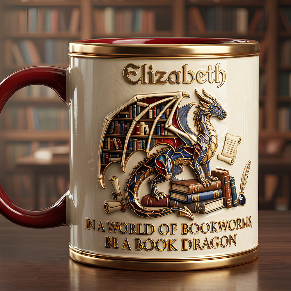 Be A Book Dragon In A World Of Bookworms - Personalized Accent Mug - Gift For Book Lovers NL122