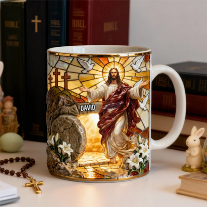 Jesus Resurrection - Personalized White Edge-to-Edge Mug - Easter Gift For Christian HH01