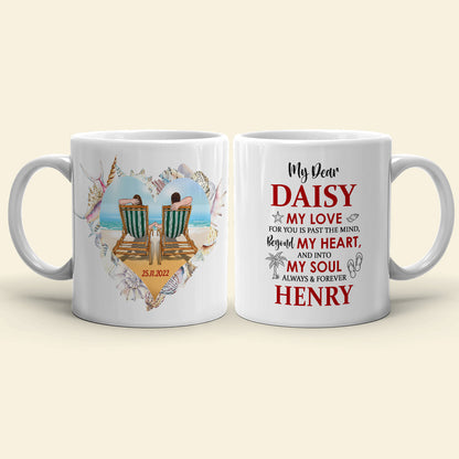 My Soulmate Always & Forever, Personalized White Mug, Beach Couple, Gift For Couple