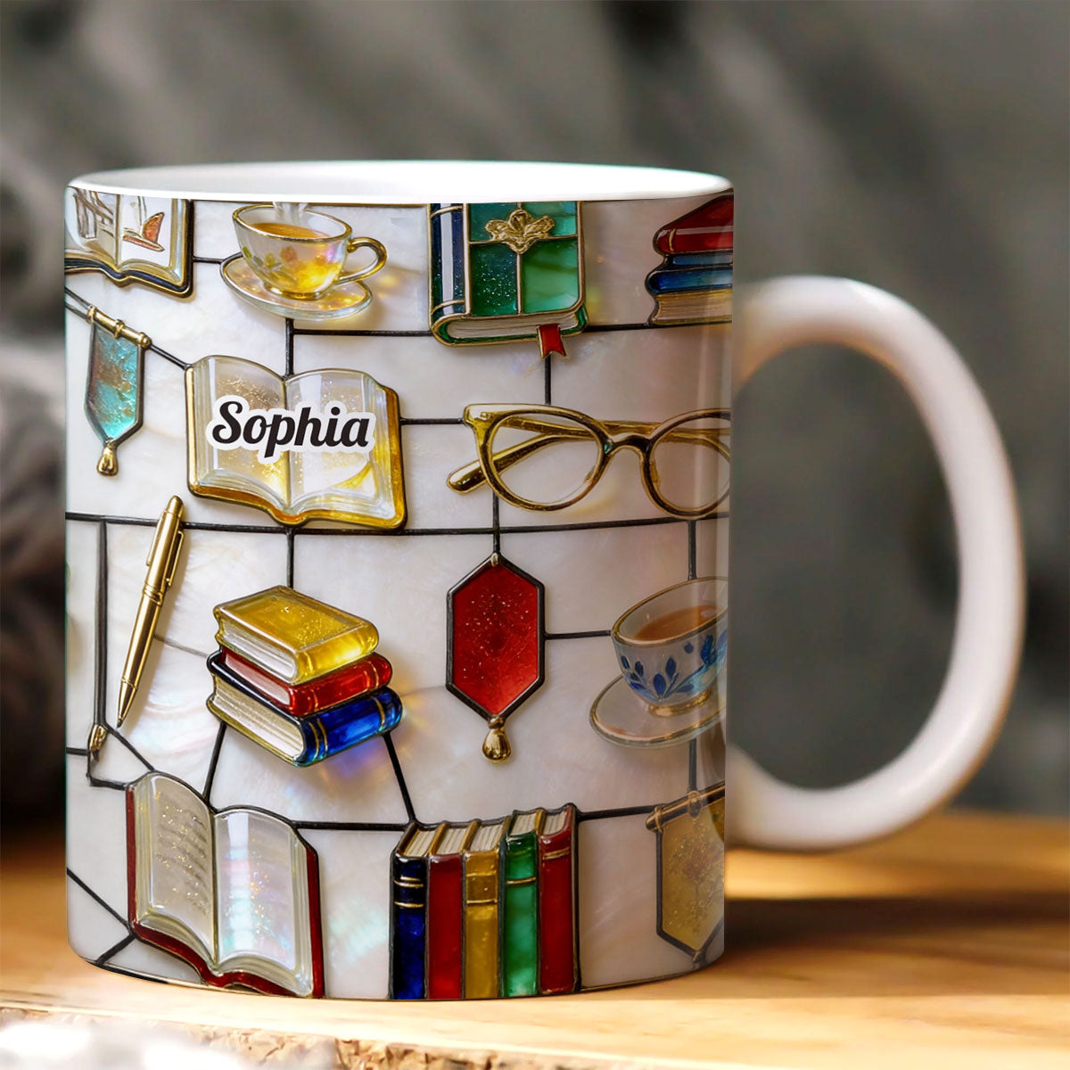 Love Reading - Personalized White Edge-to-Edge Mug - Gift For Book Lovers HH01