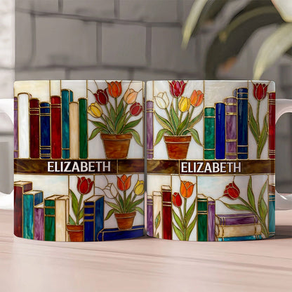 Daydreaming About Books & Tulips - Personalized White Edge-to-Edge Mug - Gift For Her, Book Lovers HH01